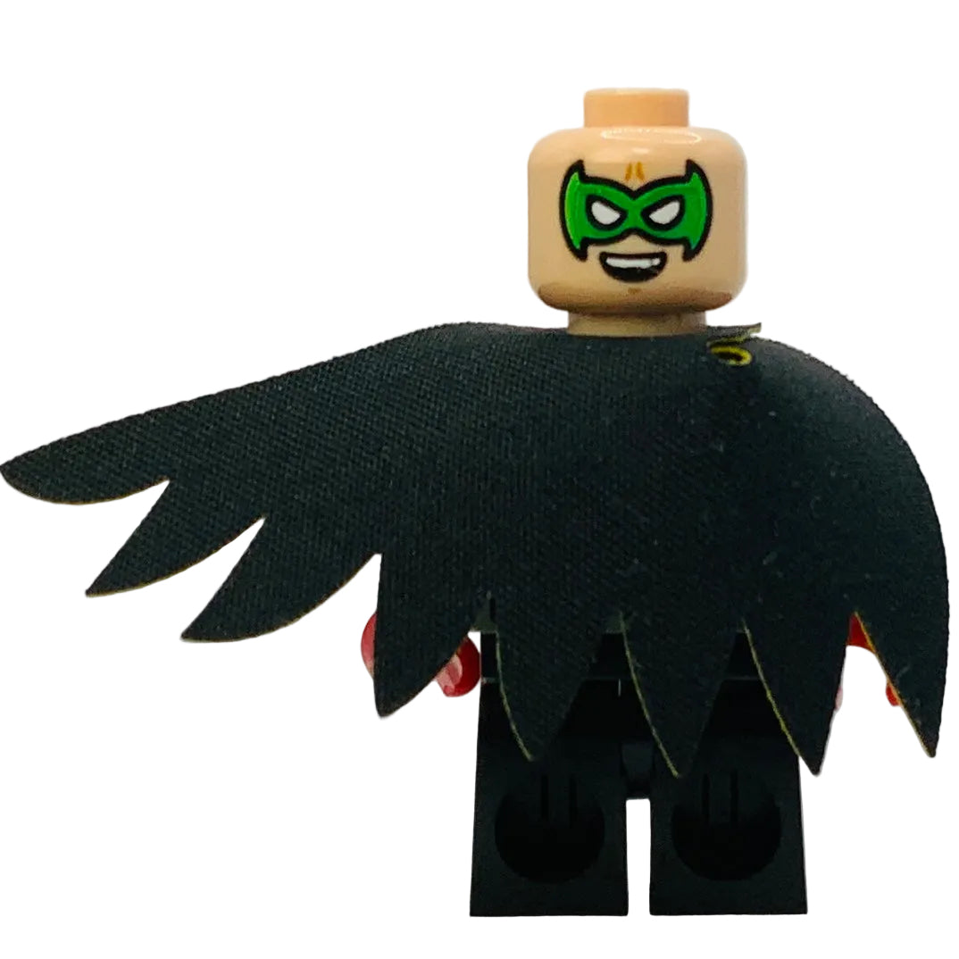 Robin - Green Mask, Red Hands, Black Medium Legs, Scalloped Asymmetrical Cape Black and Yellow Sides, sh1079 - LEGO® Batman™ Minifigure