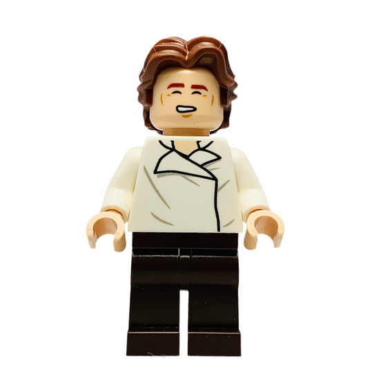 Han Solo - White Shirt with Wrinkles on Front and Back, Dark Brown Legs, Wavy Hair, sw1371, LEGO® Star Wars Minifigure