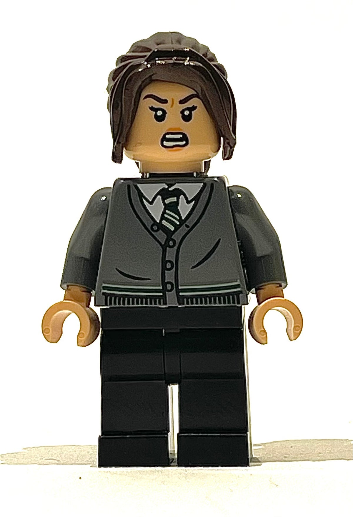Pansy Parkinson - Dark Bluish Gray Slytherin Cardigan Sweater without Crest, Black Legs, hp400